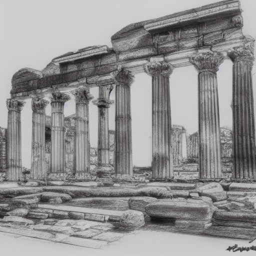 pencil sketch of roman ruins